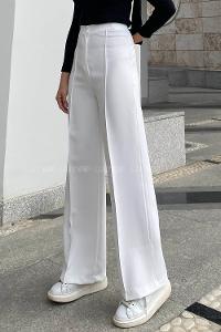 Lamelif Çımalı Bol Paça Pantolon Beyaz
