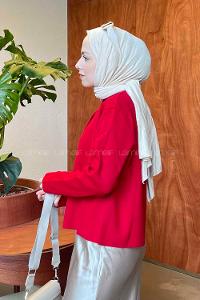 Lamelif Gold Düğmeli Kısa Hırka  Kırmızı