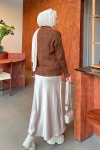 Lamelif Örgü Detaylı Hırka Acı Kahve