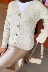 Lamelif Örgü Detaylı Hırka Bej