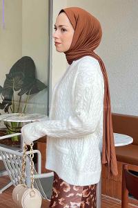 Lamelif Örgü Detaylı Hırka Beyaz