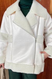 Ecru Medium V Neck Long Arm Cotton Coat