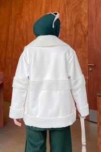 Ecru Medium V Neck Long Arm Cotton Coat