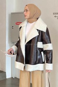 Brown Medium V Neck Long Arm Cotton Coat