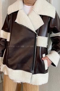 Brown Medium V Neck Long Arm Cotton Coat
