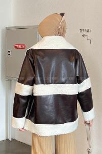 Brown Medium V Neck Long Arm Cotton Coat