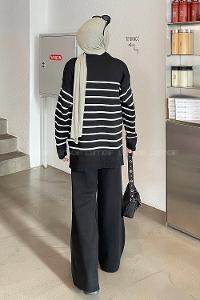 Lamelif Yan Düğme Detaylı Triko Kazak Siyah