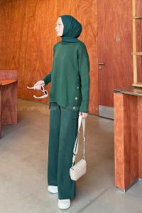 Emerald Green Crew Neck Long Arm Knitwear Comfortable Suit