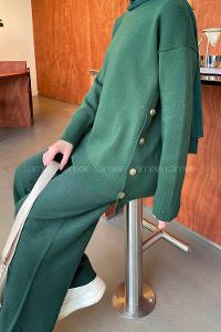 Emerald Green Crew Neck Long Arm Knitwear Comfortable Suit