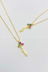 Lamelif Gold Balonlu Kız Detaylı Zirkon Kolye