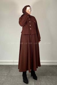 Bitter Brown Shirt Collar Long Arm Crepe Fabric Flare Suit