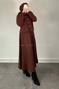 Bitter Brown Shirt Collar Long Arm Crepe Fabric Flare Suit