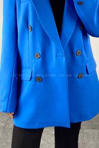 Blue V Neck Long Arm Poplin Fabric Jacket