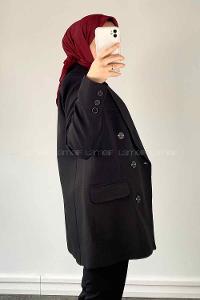 Black V Neck Long Arm Poplin Fabric Jacket