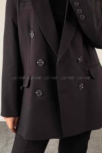 Black V Neck Long Arm Poplin Fabric Jacket