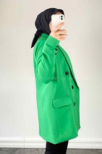 Green V Neck Long Arm Poplin Fabric Jacket