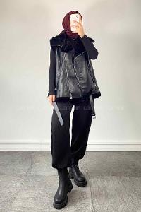 Black Zippered Neck Zero Arm Without Accessories Parachute Fabric Unprinted Vest