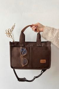 Lamelif Mini Kanvas Tote Bag Kadın Çapraz Çanta Acı Kahve