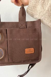 Lamelif Mini Kanvas Tote Bag Kadın Çapraz Çanta Acı Kahve