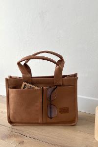 Lamelif Mini Kanvas Tote Bag Kadın Çapraz Çanta Camel