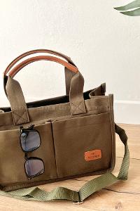 Lamelif Mini Kanvas Tote Bag Kadın Çapraz Çanta Haki