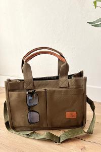 Lamelif Mini Kanvas Tote Bag Kadın Çapraz Çanta Haki