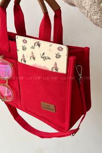 Lamelif Mini Kanvas Tote Bag Kadın Çapraz Çanta Kırmızı