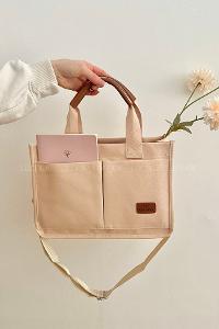 Lamelif Mini Kanvas Tote Bag Kadın Çapraz Çanta Krem