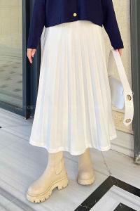 White Viscose Fabric Unprinted Pleated Skirt
