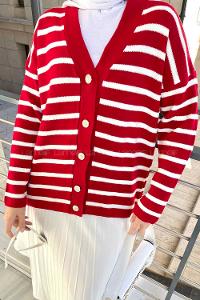 Lamelif  Aliisha Çizgili Triko Kazak  Kırmızı