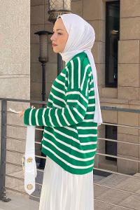 Lamelif  Aliisha Çizgili Triko Kazak Yeşil
