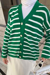 Lamelif  Aliisha Çizgili Triko Kazak Yeşil