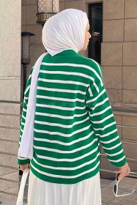 Lamelif  Aliisha Çizgili Triko Kazak Yeşil