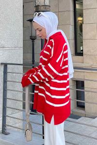 Red Polo Neck Collar Long Arm Jumper