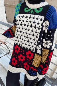 Lamelif Desenli Triko Kazak Krem