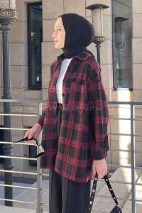 Lamelif Ekose Desen Gömlek Bordo