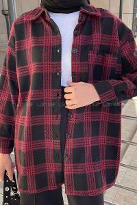 Lamelif Ekose Desen Gömlek Bordo