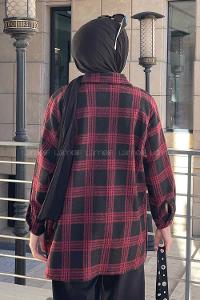 Lamelif Ekose Desen Gömlek Bordo