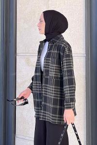 Lamelif Ekose Desen Gömlek Haki