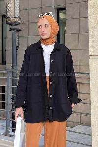 Black Shirt Collar Long Arm Gabardin Unprinted Shirt