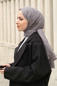 Gray Black Cotton Striped Shawl