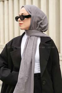 Gray Black Cotton Striped Shawl