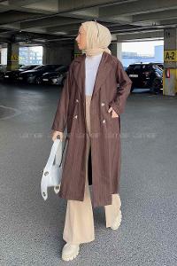 Lamelif Cuerpo Çizgi Detaylı Trençkot Acı Kahve