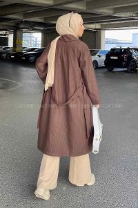 Lamelif Cuerpo Çizgi Detaylı Trençkot Acı Kahve