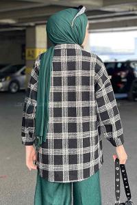 Modalamelif Ekose Desen Kapak CepDetaylı Gömlek Gri Siyah