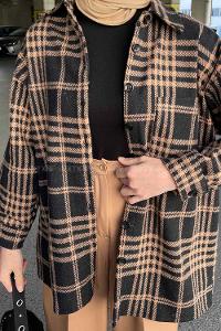 Lamelif Ekose Desen Gömlek Kahve