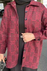 Claret Red Shirt Collar Long Arm Wool Cotton Fabric Printed Shirt