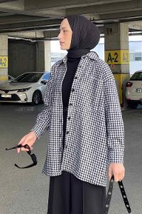 Lamelif Kazayağı Desen Gömlek Siyah- Beyaz