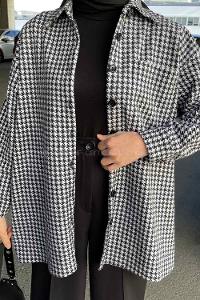 Lamelif Kazayağı Desen Gömlek Siyah- Beyaz