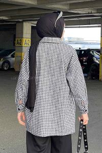 Lamelif Kazayağı Desen Gömlek Siyah- Beyaz